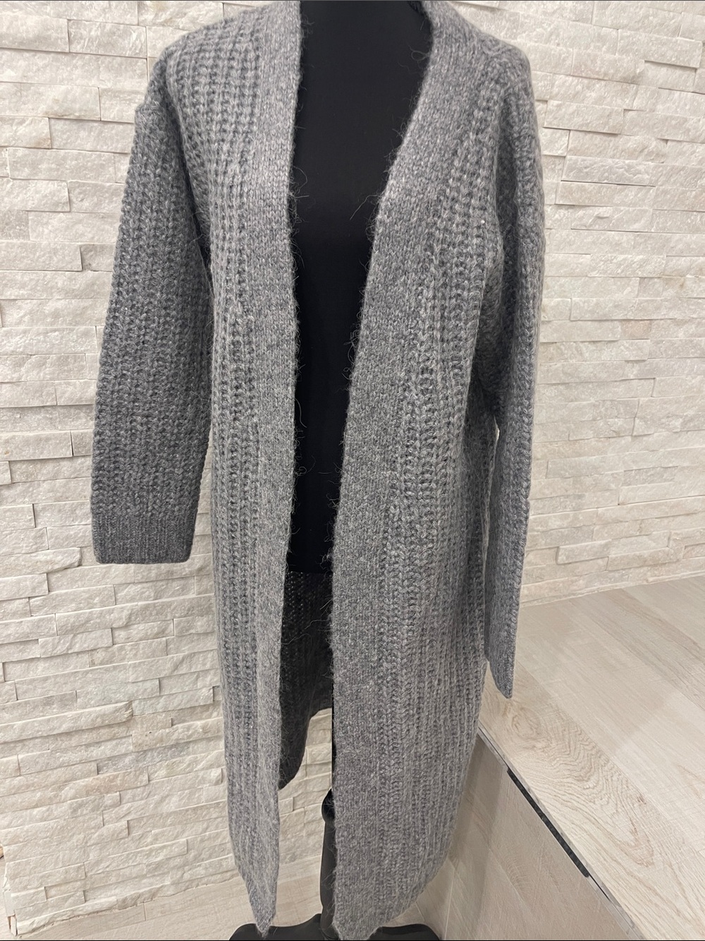 One Grey Day Longline Open-Front Gray Knit Cardigan